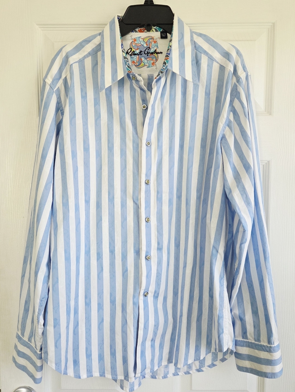 Robert Graham ✨️ Men's Blue and White Striped Cotton Dress Shirt Size XL